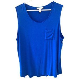Emaline Woman Sleeveless Stretch Tunic Top Womens 2X Blue Chest Pocket